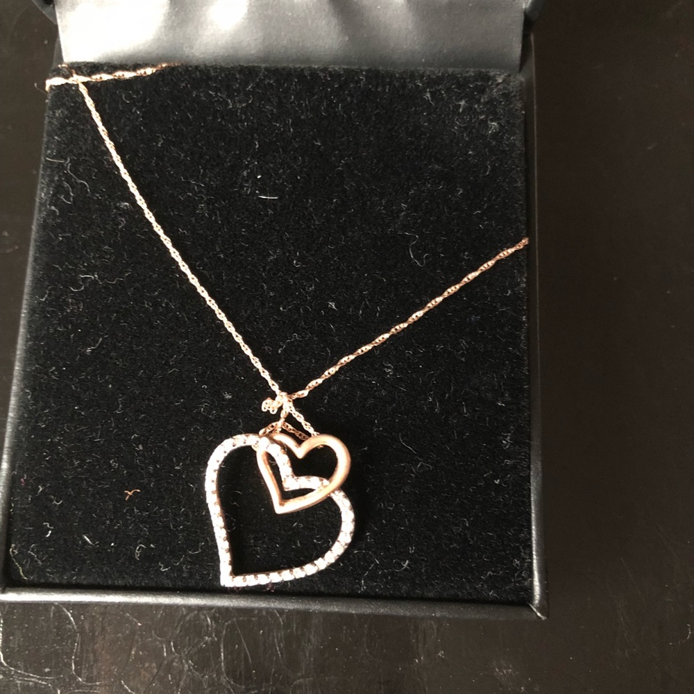 Silver and rose gold diamond heart Neckless